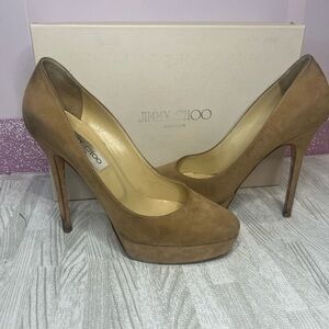 Jimmy Choo Tan Heels with Platform and Stiletto